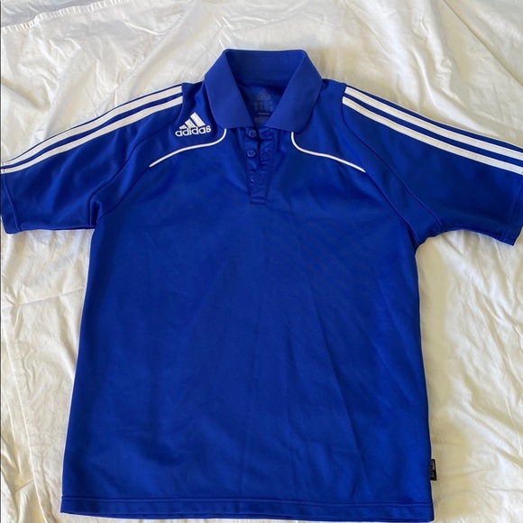 Vintage Adidas 2003 Sz Medium Polo Classic Stripes Blue Tennis Shirt - Picture 1 of 14